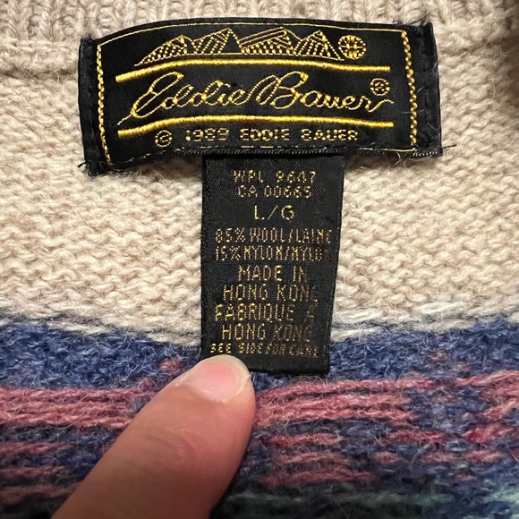 Vintage Eddie Bauer Wool Fair Isle Sweater Vest L - Picture 5 of 6